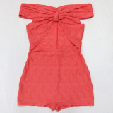 Women Sexy Hollow Off Shoulder Solid Jumpsuit