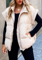 Women Solid Zipper Pocket Stand Collar Padding Vest Women Solid Zipper Pocket Stand Collar Padding Vest