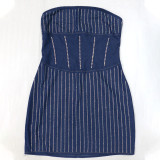 Strapless Beaded denim bodycon Dress