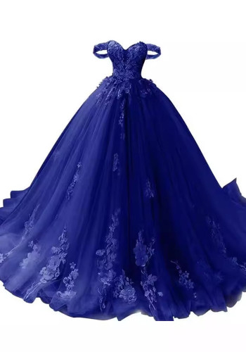 luxury wedding gown summer bride Off Shoulder puffy evening dress（Processing time need 3-6 days）