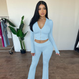 Women's autumn and winter zipper long sleeve hooded top Bell Bottom pants fashion Casual two piece set