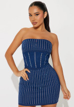 Strapless Beaded denim bodycon Dress Strapless Beaded denim bodycon Dress