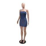 Strapless Beaded denim bodycon Dress