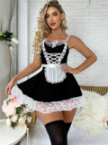 Women Black and White Lace Role Play Sexy Lingerie