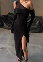Women autumn sexy Slash Shoulder side slit long sleeve dress Women autumn sexy Slash Shoulder side slit long sleeve dress