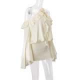 Women autumn sexy French off-shoulder ruffled Bell Bottom sleeve dress