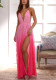Women V-neck suspenders pleated laces with large swing slits Holidays style dress