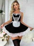 Women Black and White Lace Role Play Sexy Lingerie