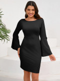 Autumn winter sexy women's Round Neck Bell Bottom sleeve Bodycon Dress