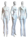 Women's Waffle texture hooded Bell Bottom Casual two piece pants set