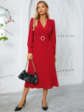 Autumn winter women's v-neck long-sleeved fashionable slim A-line long dress