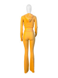 Women's Waffle texture hooded Bell Bottom Casual two piece pants set