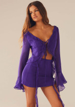 Sexy ruffle slim women's clothing tassel long sleeve top Bodycon skirt two piece set