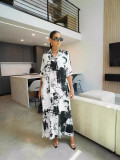 Holidays print women's Casual Turndown Collar short sleeve loose shirt dress