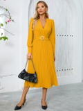 Autumn winter women's v-neck long-sleeved fashionable slim A-line long dress