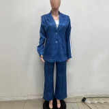 Autumn winter women's long-sleeved Turndown Collar Casual blazer pants two piece set
