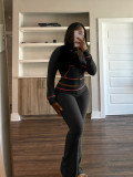Women's Waffle texture hooded Bell Bottom Casual two piece pants set