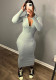 solid color long sleeve hooded zipper tight slim long dress