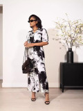 Holidays print women's Casual Turndown Collar short sleeve loose shirt dress