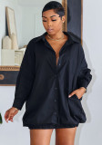 Women Autumn Solid Color Button Loose Shirt Dress
