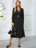 Autumn winter women's v-neck long-sleeved fashionable slim A-line long dress