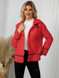 Women's Turndown Collar button lamb fleece jacket short coat