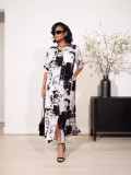 Holidays print women's Casual Turndown Collar short sleeve loose shirt dress
