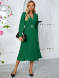Autumn winter women's v-neck long-sleeved fashionable slim A-line long dress