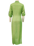 Solid Color Women Long Shirt Dress
