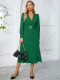Autumn winter women's v-neck long-sleeved fashionable slim A-line long dress