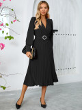 Autumn winter women's v-neck long-sleeved fashionable slim A-line long dress