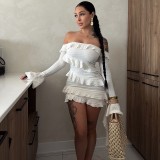 Autumn Women long-sleeved Bell Bottom sleeves Off Shoulder ruffle dress
