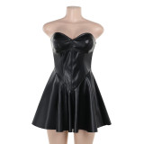 Women Summer Sexy Leather Strapless Bodycon Dress
