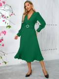 Autumn winter women's v-neck long-sleeved fashionable slim A-line long dress