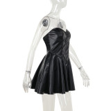Women Summer Sexy Leather Strapless Bodycon Dress