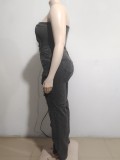 Women Strapless Cargo Denim Jumpsuit