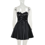 Women Summer Sexy Leather Strapless Bodycon Dress