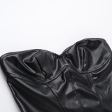 Women Summer Sexy Leather Strapless Bodycon Dress