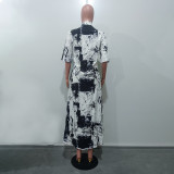 Holidays print women's Casual Turndown Collar short sleeve loose shirt dress