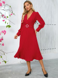 Autumn winter women's v-neck long-sleeved fashionable slim A-line long dress