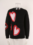 Plus Size Winter Women Valentine's Day Heart Print Sweater