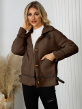 Women's Turndown Collar button lamb fleece jacket short coat