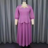 Lantern Sleeve A-Line Pleated Beaded Party Dress