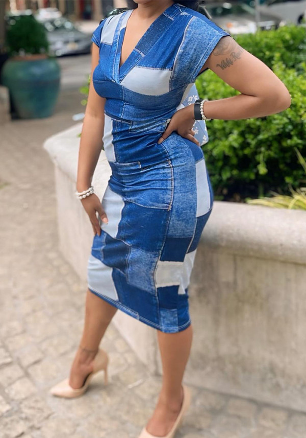 Fashion Chic Printed V-Neck Sleeveless Midi Dress