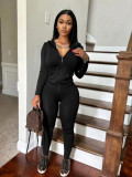 Autumn Winter Women's Fashion Trend Slim Zipper Hooded Top Trousers Tracksuit