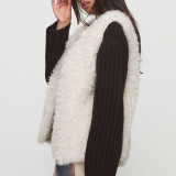 Elegant Women's Faux Fur Coat Autumn Winter Solid Color Fleece Sleeveless Vest
