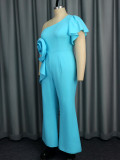One Shoulder Slash Shoulder Flower Formal Party Jumpsuit