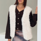 Elegant Women's Faux Fur Coat Autumn Winter Solid Color Fleece Sleeveless Vest