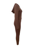 Autumn Winter Women's Fashion Trend Slim Zipper Hooded Top Trousers Tracksuit