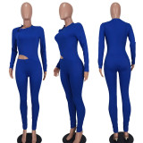 Women's Clothing Fashion Casual Cutout Solid Color Long Sleeve Tight Slim Jumpsuit